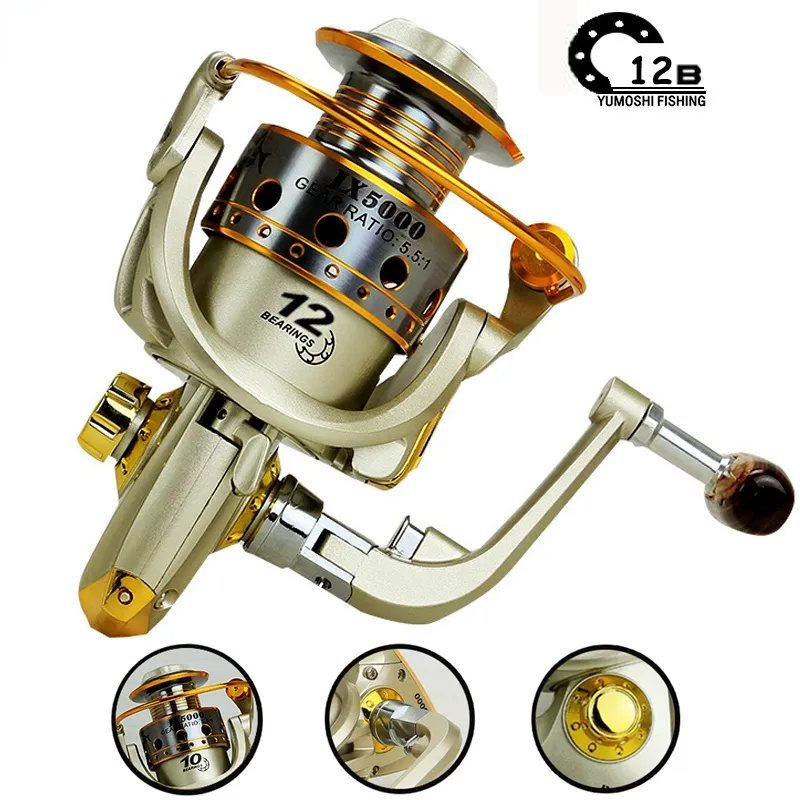 Spinning fishing reel Metal Spool 12BB 5.5:1 Left/Right Interchangeable Handle Fishing Wheel Coil Tackle