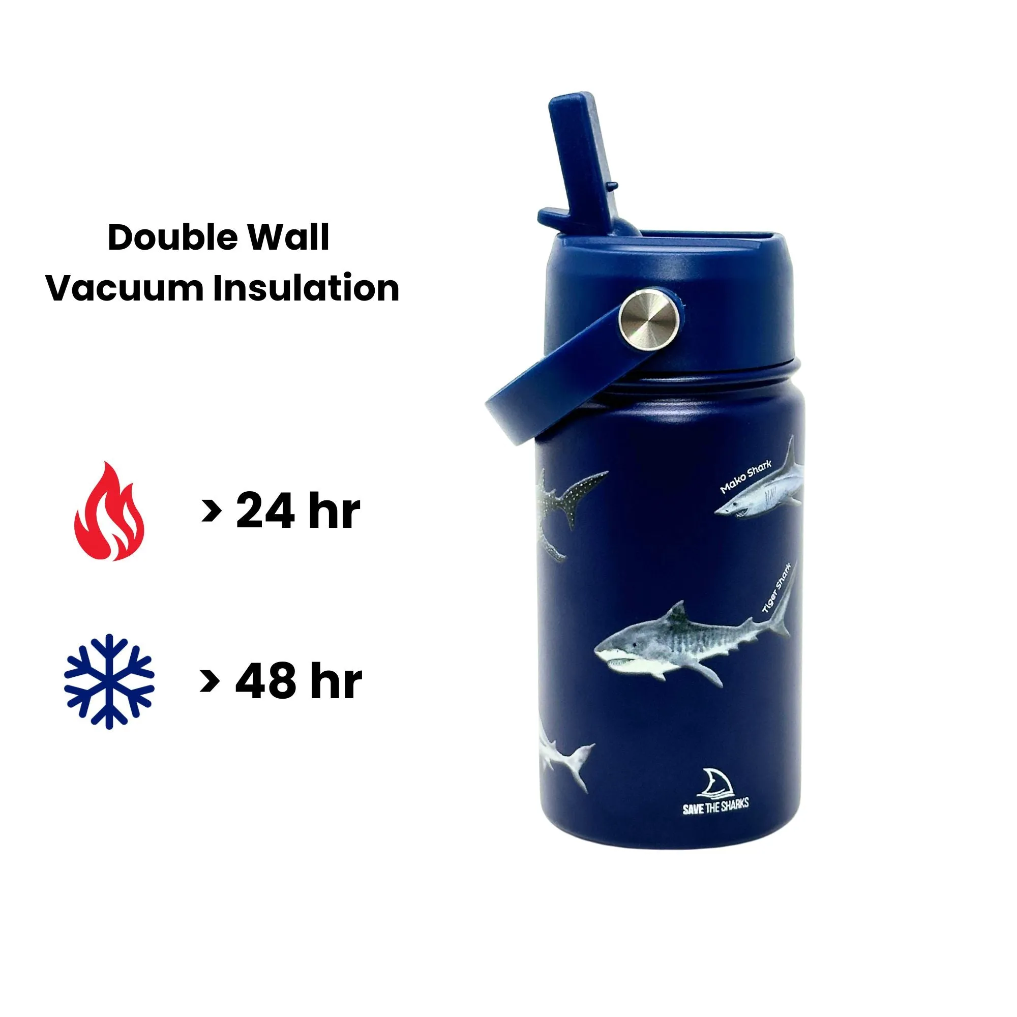 Stainless Steel Water Bottle - Vacuum Insulated, Leak-Proof, 48h Cold, 24h Hot I Discover Sharks Official Shop