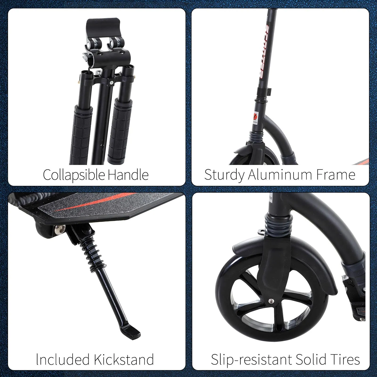 Teens Adult Kick Scooter w/ Shock Absorption Mechanism Foldable Adjustable Height Aluminium Frame Ride On Toy for 14  - Black