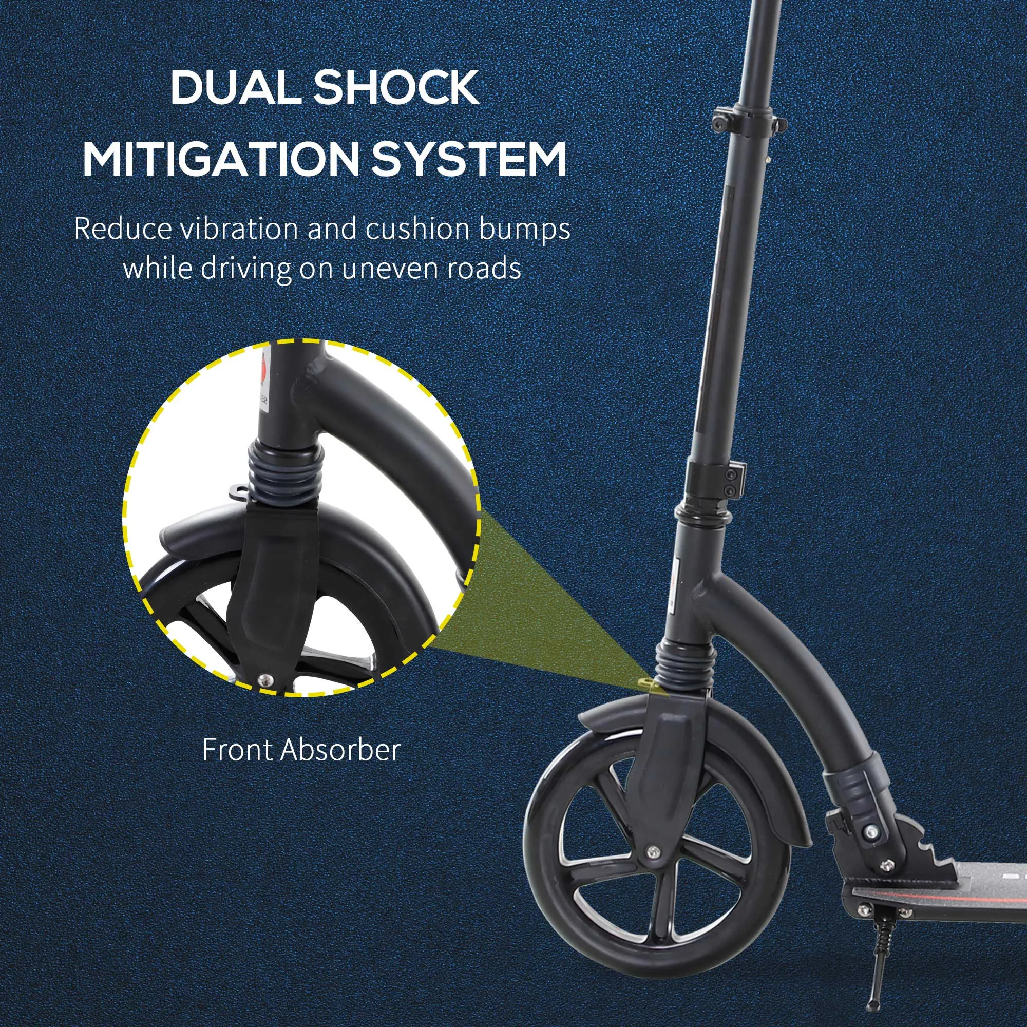 Teens Adult Kick Scooter w/ Shock Absorption Mechanism Foldable Adjustable Height Aluminium Frame Ride On Toy for 14  - Black