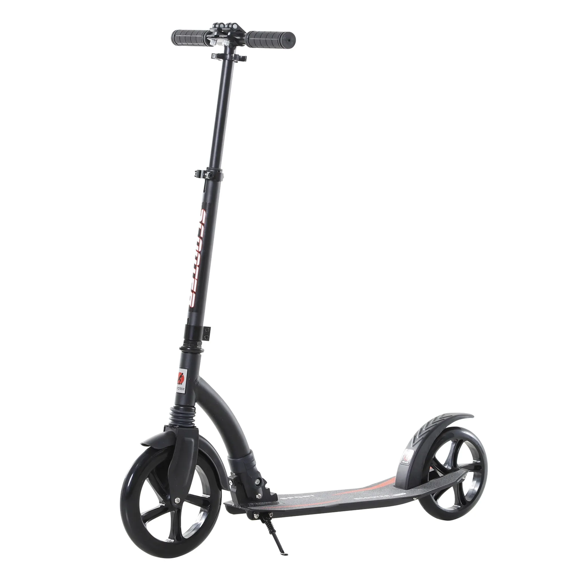 Teens Adult Kick Scooter w/ Shock Absorption Mechanism Foldable Adjustable Height Aluminium Frame Ride On Toy for 14  - Black