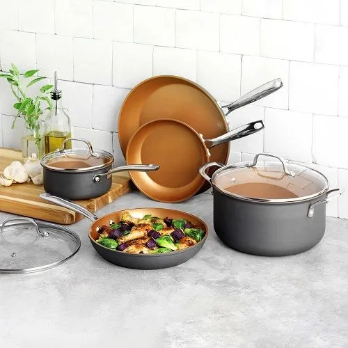 The Gotham Steel Pro Non-stick Hard Anodized Set - 8-piece Cookware Set