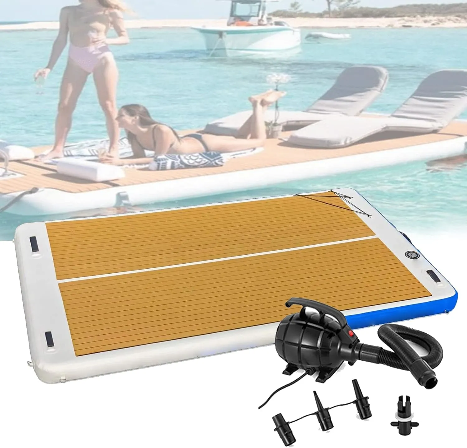 Water Floating Platform Inflatable Fishing Platform, Large Floating Platform Swim Dock Boat Yacht Floating, 6.6Ft