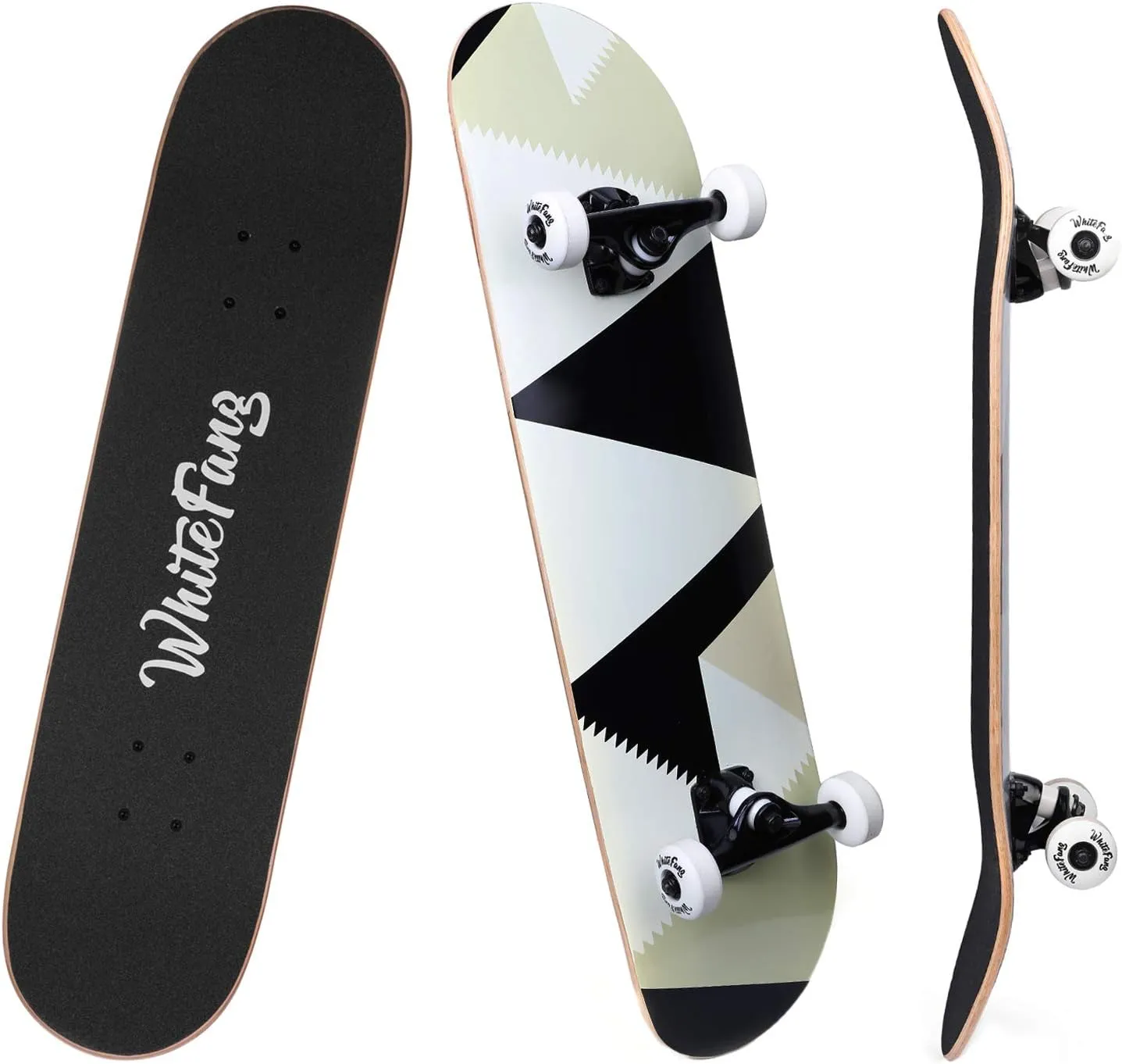 WhiteFang Skateboards for Beginners, Complete Skateboard 31 x 7.88, 7 Layer Canadian Maple Double Kick Concave Standard and Tricks Skateboards for Kids and Beginners